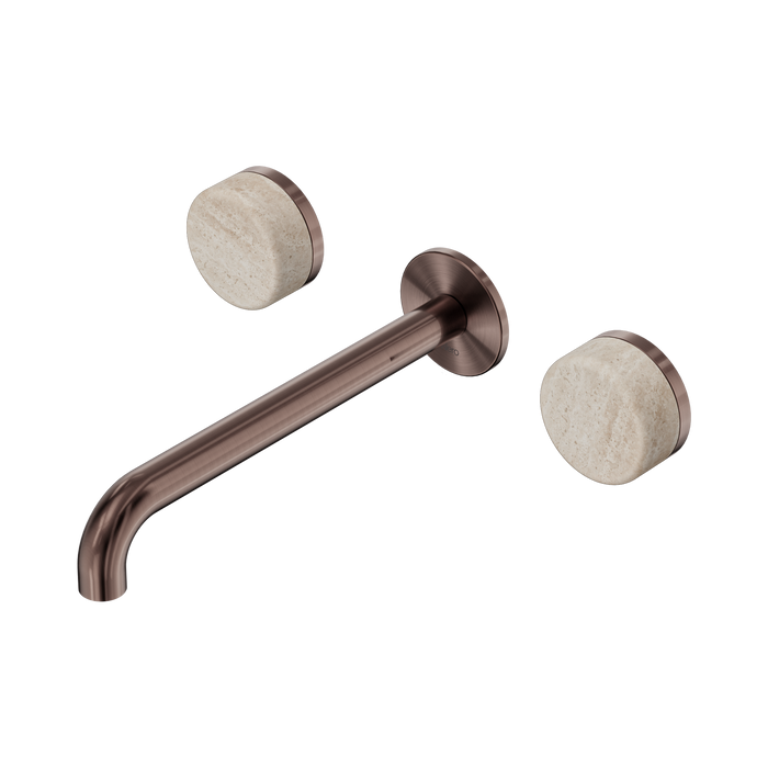Nero Serenity Wall Basin Set 220mm Spout With Rome Travertine Handle - Brushed Bronze