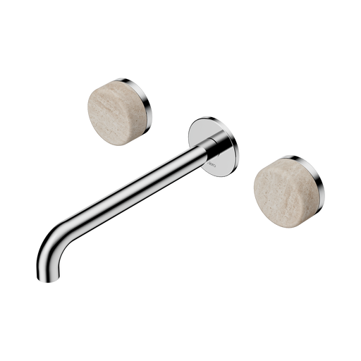 Nero Serenity Wall Basin Set 220mm Spout With Rome Travertine Handle - Chrome