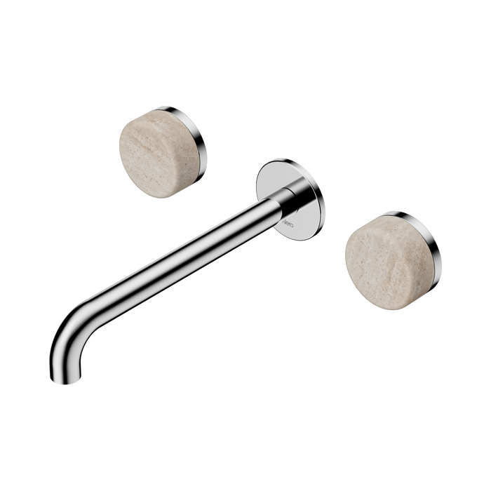 Nero Serenity Wall Basin Set 220mm Spout With Rome Travertine Handle - Chrome