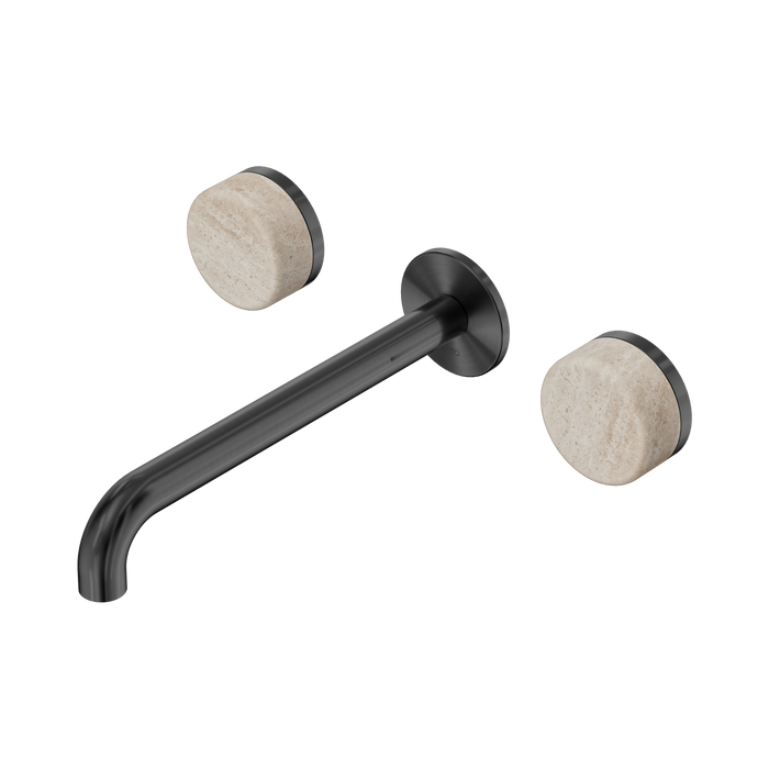 Nero Serenity Wall Basin Set 220mm Spout With Rome Travertine Handle - Gun Metal