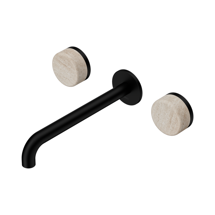 Nero Serenity Wall Basin Set 220mm Spout With Rome Travertine Handle - Matte Black