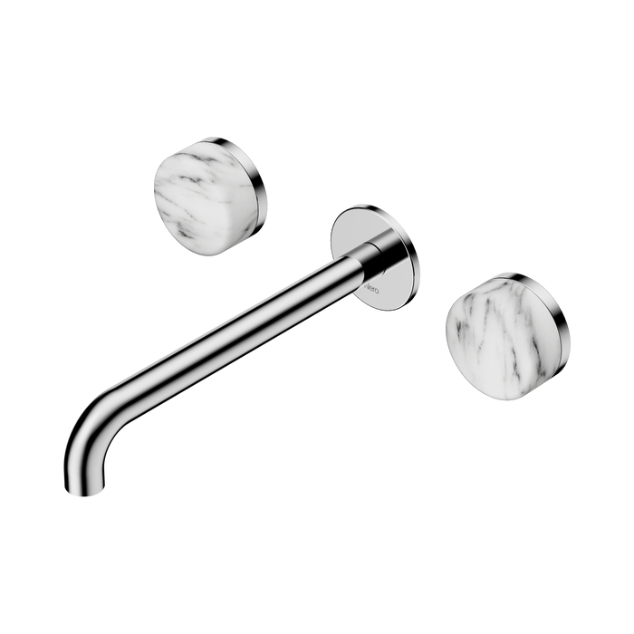 Nero Serenity Wall Basin Set 220mm Spout With Arabescato Corchia Handle - Chrome