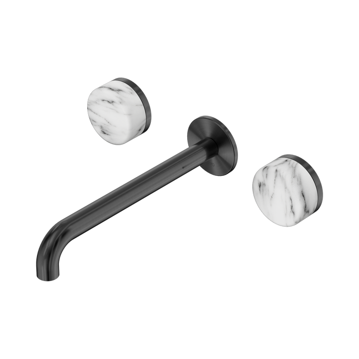 Nero Serenity Wall Basin Set 220mm Spout With Arabescato Corchia Handle - Gun Metal