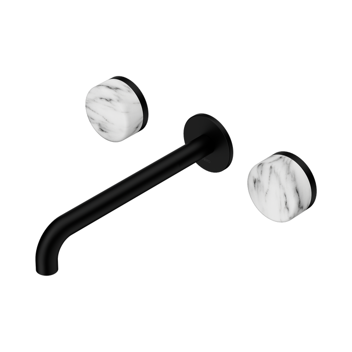 Nero Serenity Wall Basin Set 220mm Spout With Arabescato Corchia Handle - Matte Black