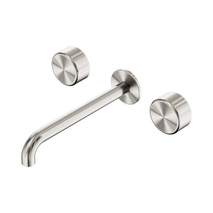 Nero Serenity Wall Basin Set 220mm Spout With Metal Handle - Brushed Nickel