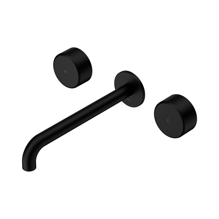 Nero Serenity Wall Basin Set 220mm Spout With Metal Handle - Matte Black