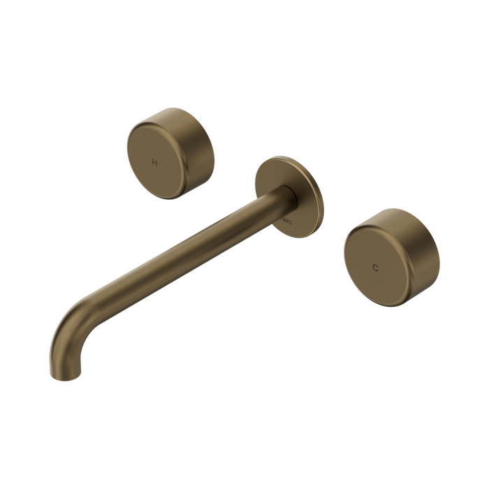 Nero Serenity Wall Basin Set 220mm Spout With Metal Handle - Tumbled Antique Brass