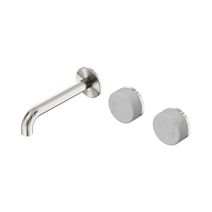 Nero Serenity Wall Basin Set 160mm Offset Spout With Carrara Handle - Brushed Nickel