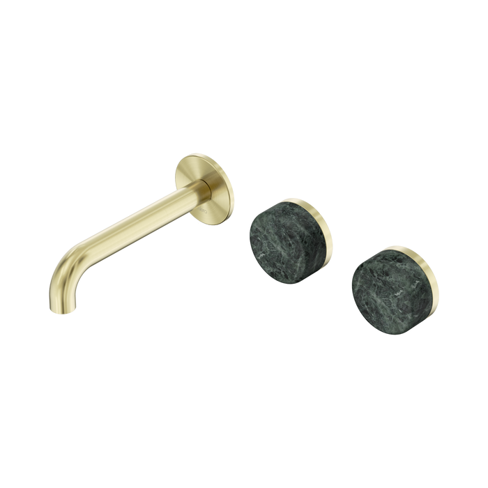 Nero Serenity Wall Basin Set 160mm Offset Spout With Verde Alpi Handle - Brushed Gold