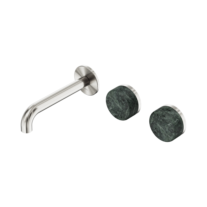 Nero Serenity Wall Basin Set 160mm Offset Spout With Verde Alpi Handle - Brushed Nickel