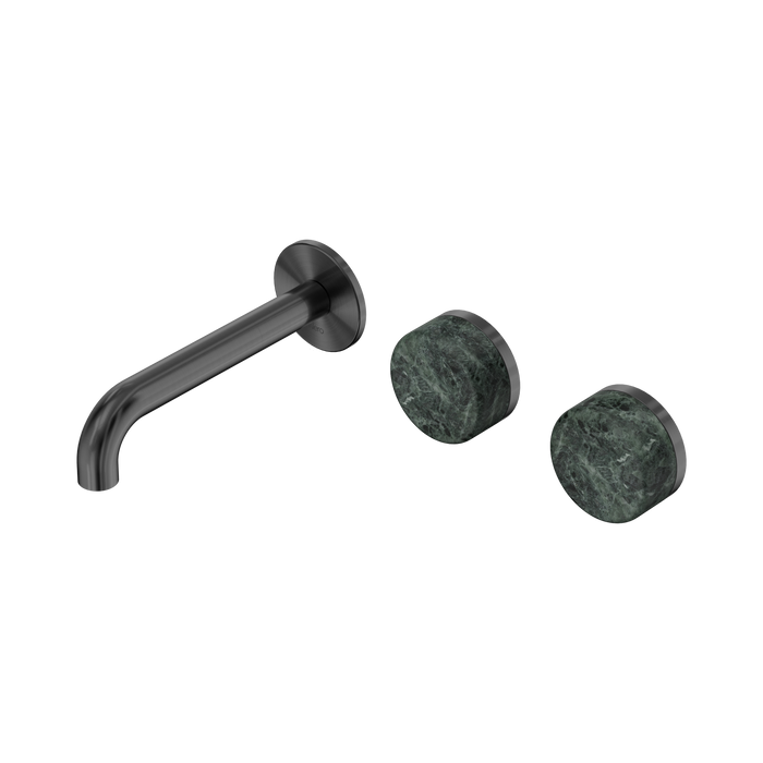 Nero Serenity Wall Basin Set 160mm Offset Spout With Verde Alpi Handle - Gun Metal