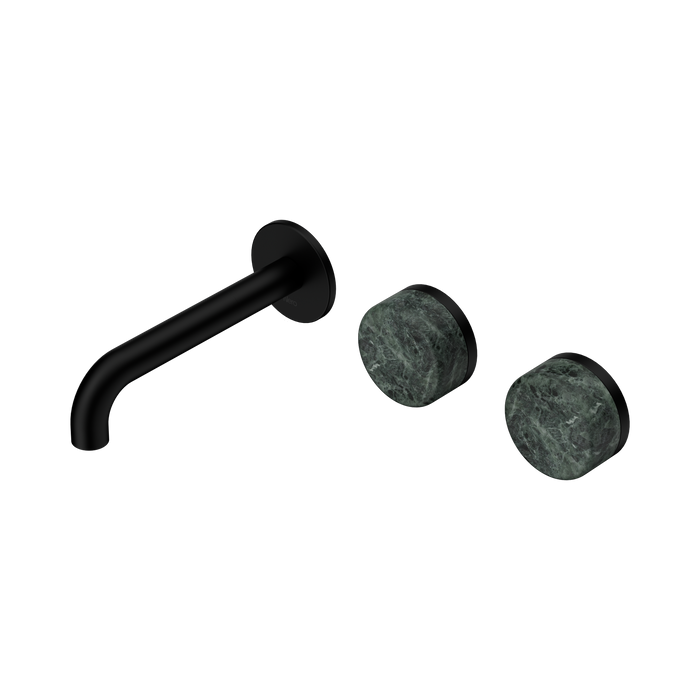 Nero Serenity Wall Basin Set 160mm Offset Spout With Verde Alpi Handle - Matte Black