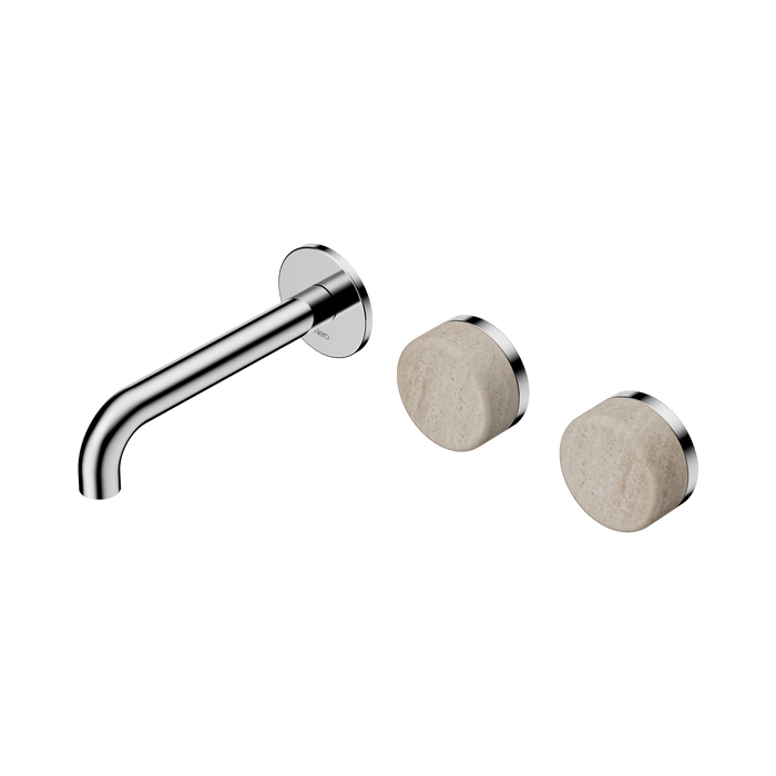 Nero Serenity Wall Basin Set 160mm Offset Spout With Rome Travertine Handle - Chrome