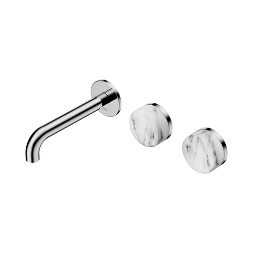 Nero Serenity Wall Basin Set 160mm Offset Spout With Arabescato Corchia Handle - Chrome