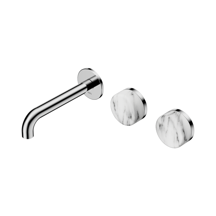 Nero Serenity Wall Basin Set 160mm Offset Spout With Arabescato Corchia Handle - Chrome
