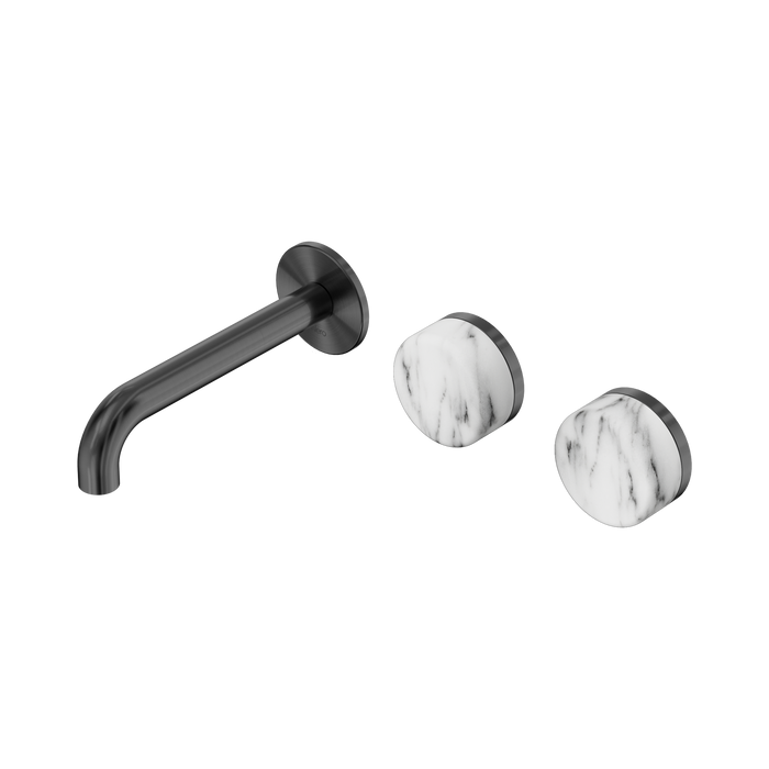 Nero Serenity Wall Basin Set 160mm Offset Spout With Arabescato Corchia Handle - Gun Metal