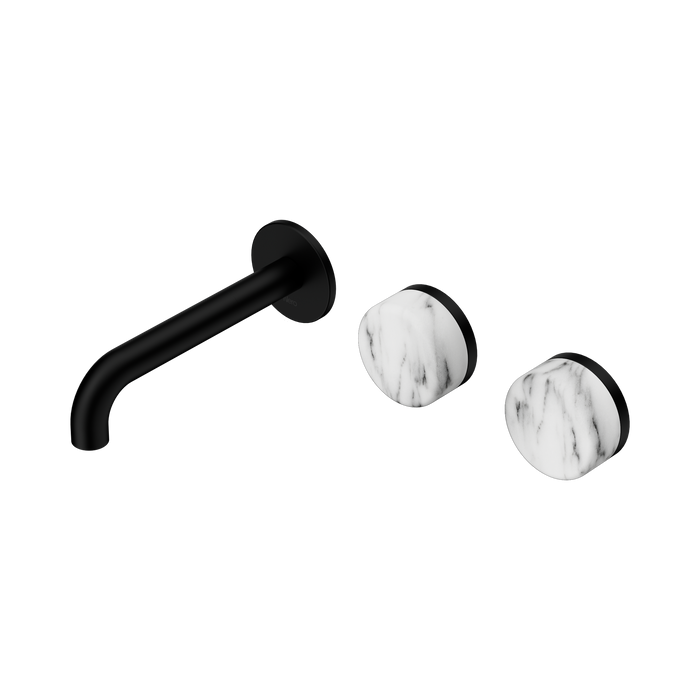 Nero Serenity Wall Basin Set 160mm Offset Spout With Arabescato Corchia Handle - Matte Black