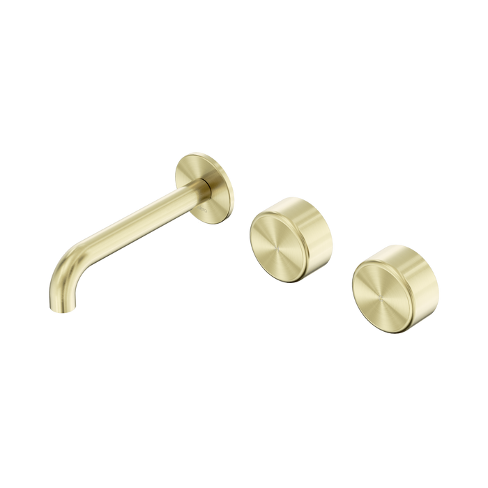 Nero Serenity Wall Basin Set 160mm Offset Spout With Metal Handle - Brushed Gold