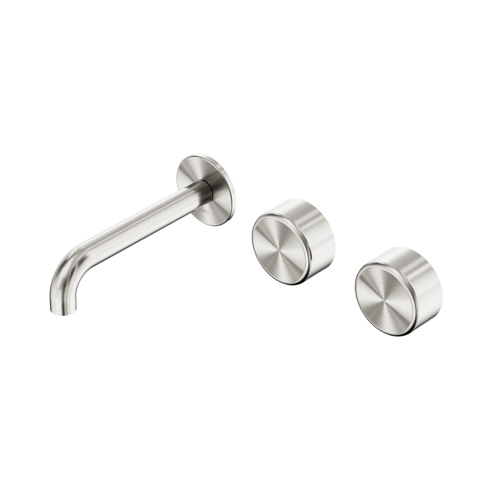 Nero Serenity Wall Basin Set 160mm Offset Spout With Metal Handle - Brushed Nickel