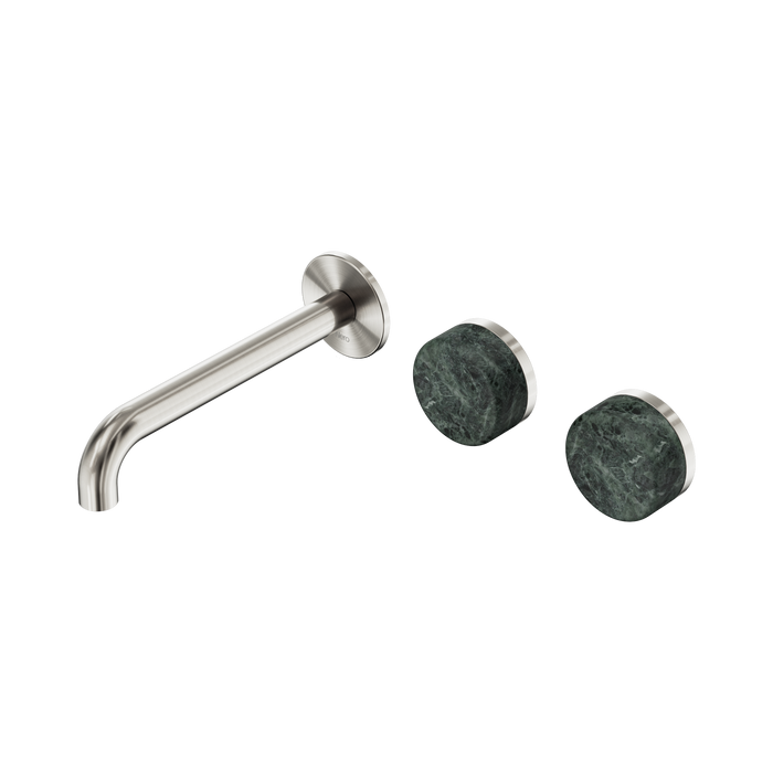 Nero Serenity Wall Basin Set 185mm Offset Spout With Verde Alpi Handle - Brushed Nickel