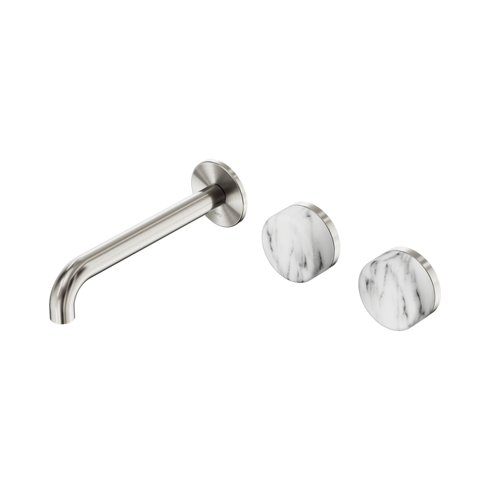 Nero Serenity Wall Basin Set 185mm Offset Spout With Arabescato Corchia Handle - Brushed Nickel