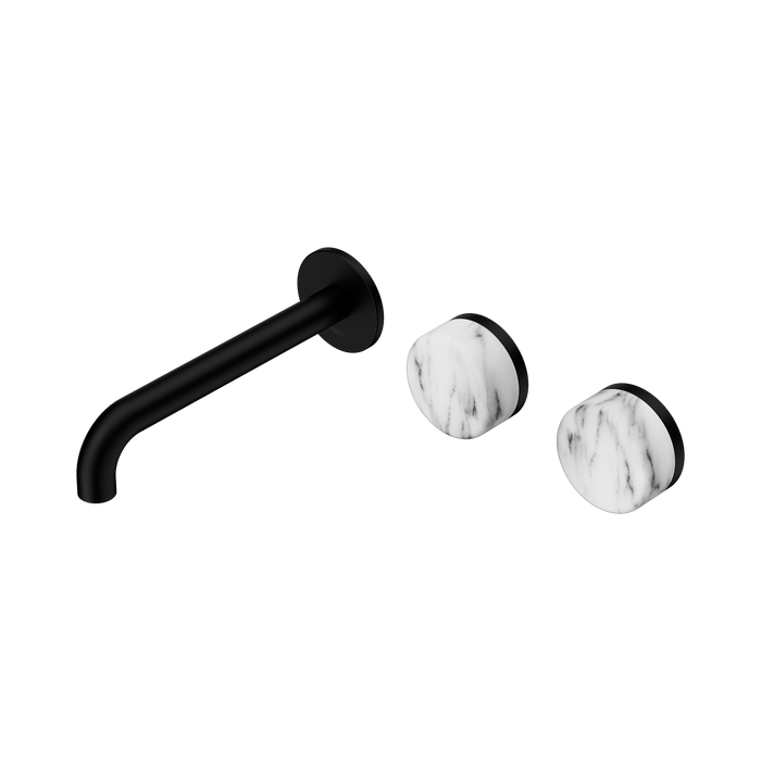 Nero Serenity Wall Basin Set 185mm Offset Spout With Arabescato Corchia Handle - Matte Black