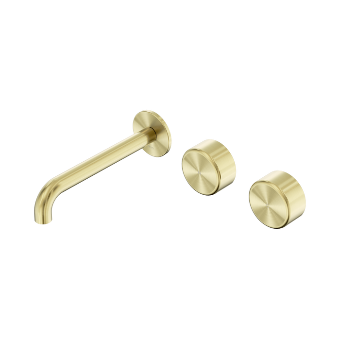 Nero Serenity Wall Basin Set 185mm Offset Spout With Metal Handle - Brushed Gold