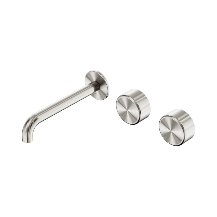 Nero Serenity Wall Basin Set 185mm Offset Spout With Metal Handle - Brushed Nickel