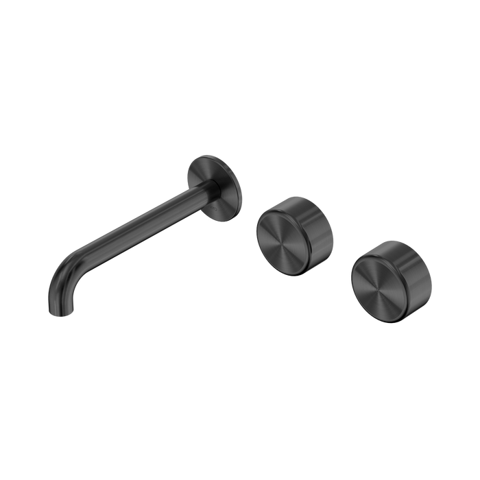 Nero Serenity Wall Basin Set 185mm Offset Spout With Metal Handle - Gun Metal