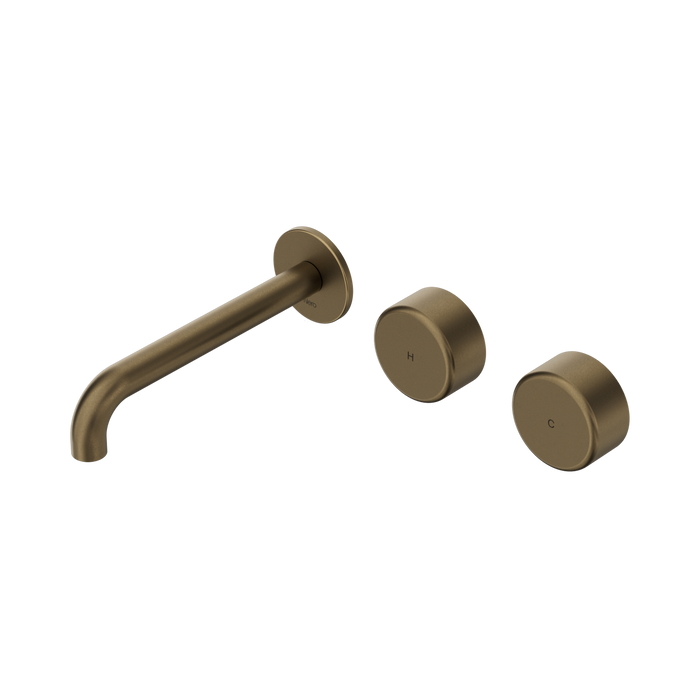 Nero Serenity Wall Basin Set 185mm Offset Spout With Metal Handle - Tumbled Antique Brass