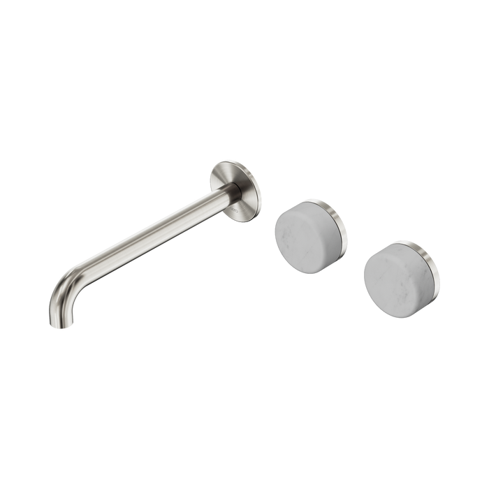 Nero Serenity Wall Basin Set 220mm Offset Spout With Carrara Handle - Brushed Nickel