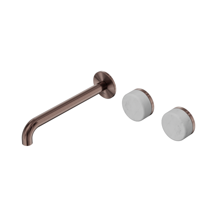 Nero Serenity Wall Basin Set 220mm Offset Spout With Carrara Handle - Brushed Bronze