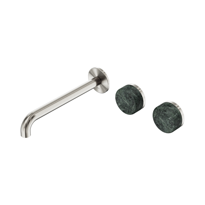 Nero Serenity Wall Basin Set 220mm Offset Spout With Verde Alpi Handle - Brushed Nickel