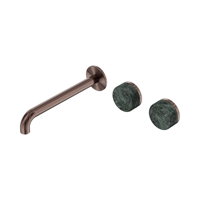Nero Serenity Wall Basin Set 220mm Offset Spout With Verde Alpi Handle - Brushed Bronze