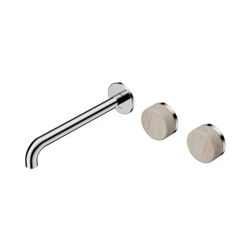 Nero Serenity Wall Basin Set 220mm Offset Spout With Rome Travertine Handle - Chrome