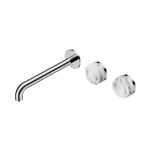 Nero Serenity Wall Basin Set 220mm Offset Spout With Arabescato Corchia Handle - Chrome
