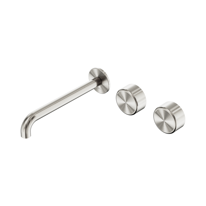 Nero Serenity Wall Basin Set 220mm Offset Spout With Metal Handle - Brushed Nickel