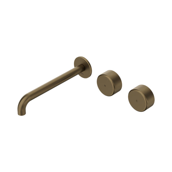 Nero Serenity Wall Basin Set 220mm Offset Spout With Metal Handle - Tumbled Antique Brass