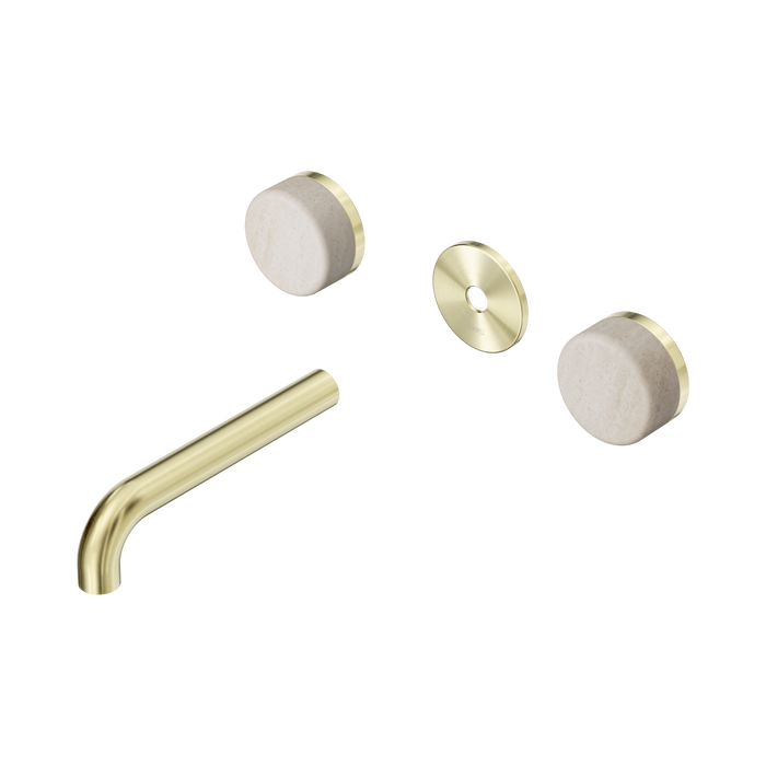Nero Serenity Wall Basin Set 160mm Spout With Rome Travertine Handle Trim Kit Only - Brushed Gold