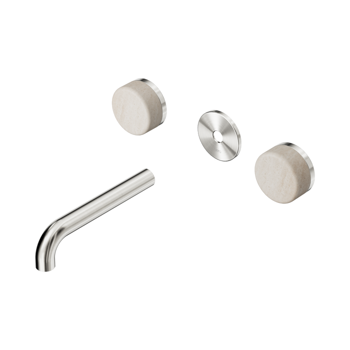 Nero Serenity Wall Basin Set 160mm Spout With Rome Travertine Handle Trim Kit Only - Brushed Nickel