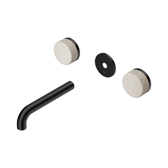 Nero Serenity Wall Basin Set 160mm Spout With Rome Travertine Handle Trim Kit Only - Matte Black