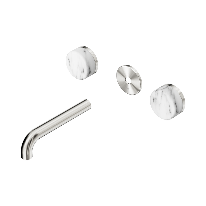 Nero Serenity Wall Basin Set 160mm Spout With Arabescato Corchia Handle Trim Kit Only - Brushed Nickel