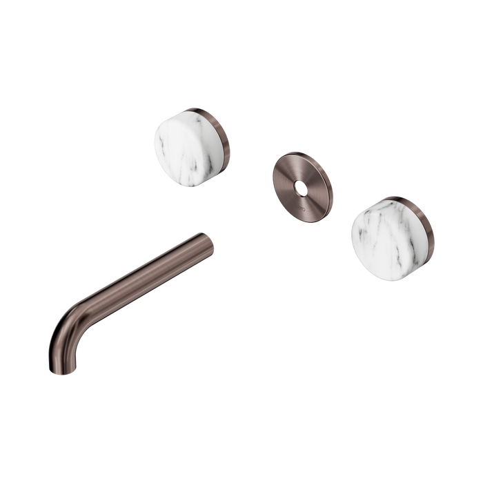 Nero Serenity Wall Basin Set 160mm Spout With Arabescato Corchia Handle Trim Kit Only - Brushed Bronze