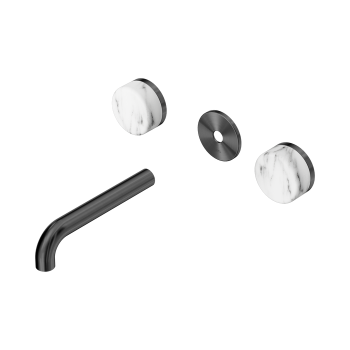 Nero Serenity Wall Basin Set 160mm Spout With Arabescato Corchia Handle Trim Kit Only - Gun Metal