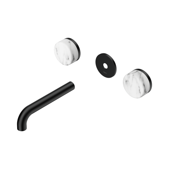 Nero Serenity Wall Basin Set 160mm Spout With Arabescato Corchia Handle Trim Kit Only - Matte Black