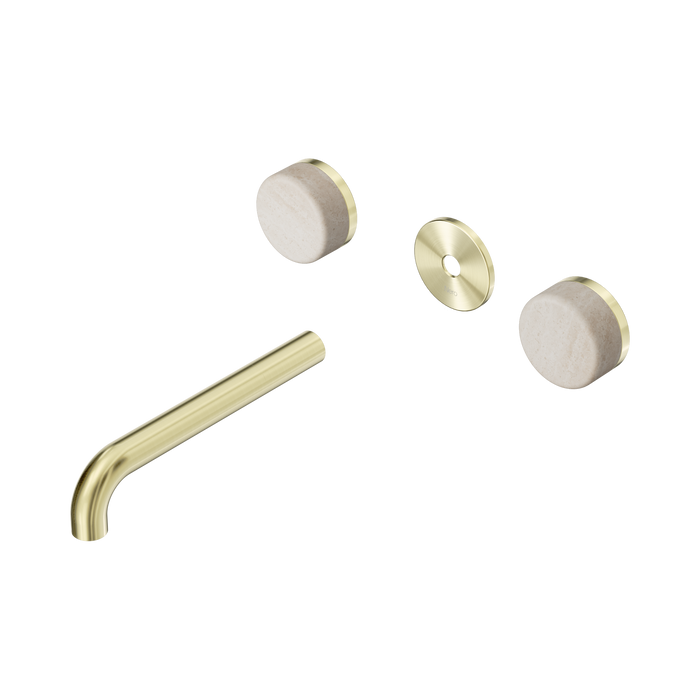 Nero Serenity Wall Basin Set 185mm Spout With Rome Travertine Handle Trim Kit Only - Brushed Gold