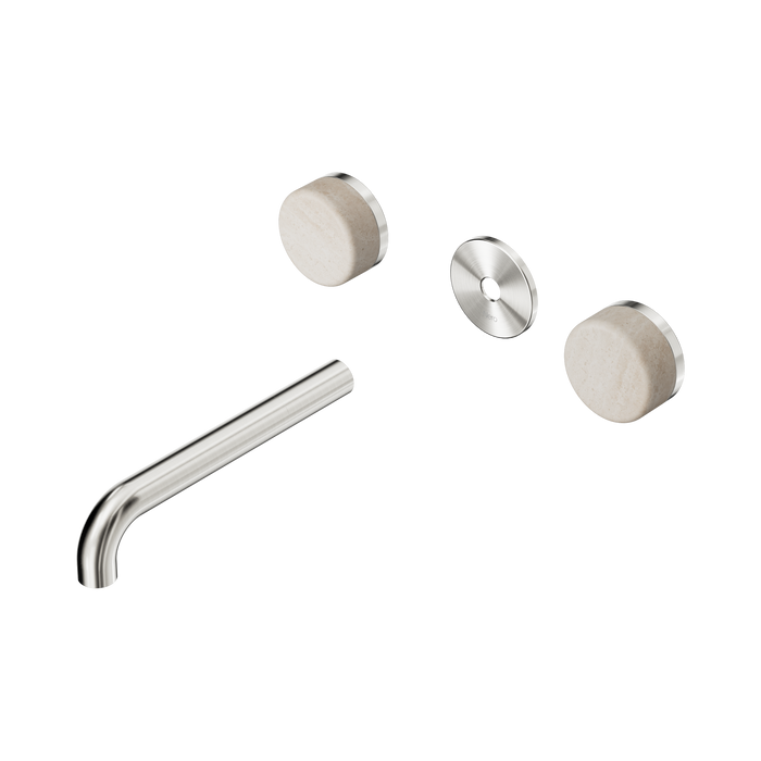 Nero Serenity Wall Basin Set 185mm Spout With Rome Travertine Handle Trim Kit Only - Brushed Nickel