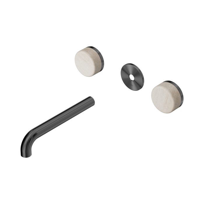 Nero Serenity Wall Basin Set 185mm Spout With Rome Travertine Handle Trim Kit Only - Gun Metal