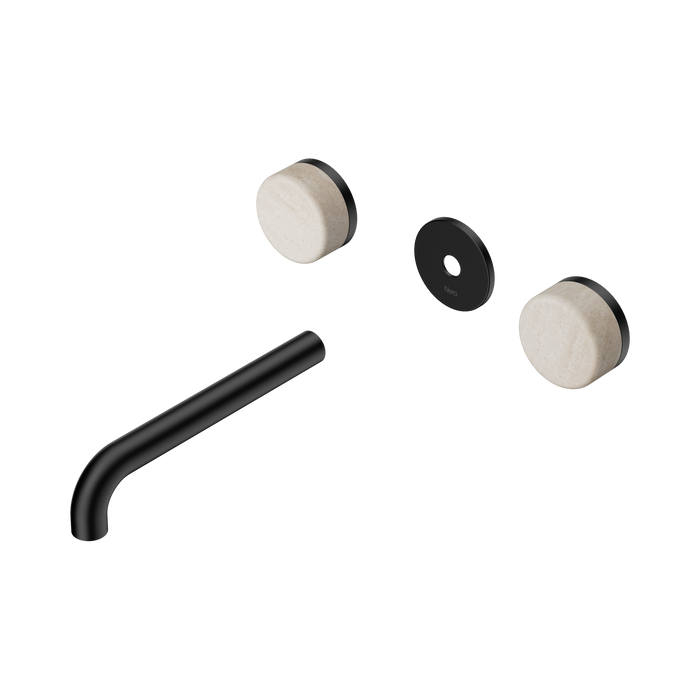 Nero Serenity Wall Basin Set 185mm Spout With Rome Travertine Handle Trim Kit Only - Matte Black