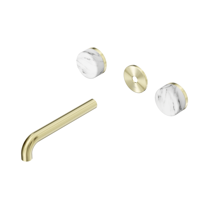 Nero Serenity Wall Basin Set 185mm Spout With Arabescato Corchia Handle Trim Kit Only - Brushed Gold